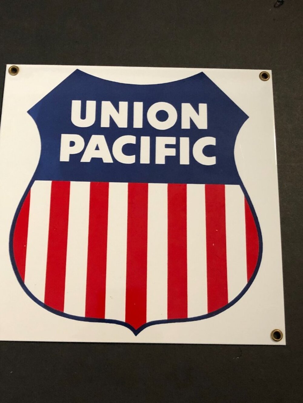 Ande Rooney's Porcelain Enameled "Union Pacific" Railroad Sign